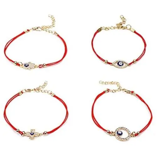Fuqimanman2020 4 Pcs Evil Eye Bracelets Set Handmade Braid Adjustable Red String Bracelets Dainty Protection Luck Amulet Bracelet for Women Girls Jewelry
