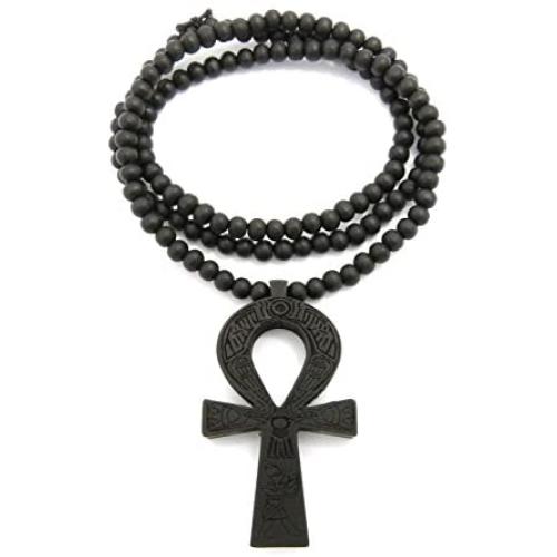 Fashion 21 Egyptian Ankh Cross Pendant 6mm 27'' Stretchable Wooden Bead Necklace (3 Colors Available)