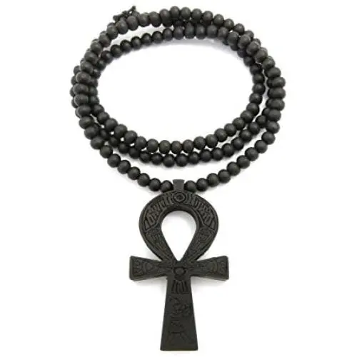 Fashion 21 Egyptian Ankh Cross Pendant 6mm 27'' Stretchable Wooden Bead Necklace (3 Colors Available)