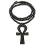 Fashion 21 Egyptian Ankh Cross Pendant 6mm 27'' Stretchable Wooden Bead Necklace (3 Colors Available)