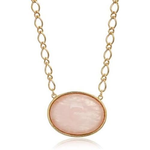 1928 Jewelry 14 Gold Dipped semi Precious Gemstone Oval Stone Adjustable Pendant Necklace, 16''