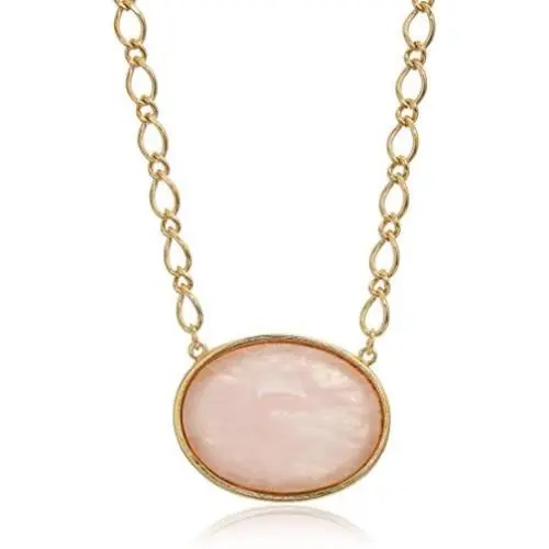 1928 Jewelry 14 Gold Dipped semi Precious Gemstone Oval Stone Adjustable Pendant Necklace, 16''