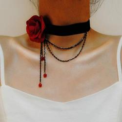 Clairy Gothic Flower Choker Necklace Black Necklace Crystal Necklace Chain Delicate Pendant Necklace Halloween Jewelry for Women and Girls