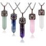 5pcs Crystal Necklace Natural Reiki Healing Crystal Stone Pendant with Chain Amethyst Pink Quartz Aventurine Gemstone Quartz Necklace Chakra Yoga Pendulum Divination Energy Pendant Jewelry Gift