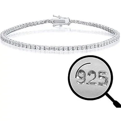 Real Solid 925 Sterling Silver 2mm CZ Tennis Bracelet - 6-8.5'' Iced Diamond One Row Bracelet - Thin & Great For Classy Everyday Look Real Solid 925 Sterling Silver 2mm CZ Tennis Bracelet - 6-8.5'' Iced Diamond One Row Bracelet - Thin & Great For Classy Everyday Look