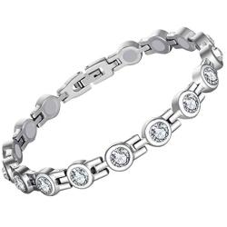 Feraco Magnetic Bracelet for Women Arthritis Pain Relief Titanium Steel Magnetic Therapy Bracelets with Gorgeous Sparkling Cubic Zirconia Costume Jewelry