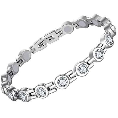 Feraco Magnetic Bracelet for Women Arthritis Pain Relief Titanium Steel Magnetic Therapy Bracelets with Gorgeous Sparkling Cubic Zirconia Costume Jewelry