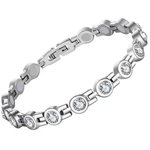 Feraco Magnetic Bracelet for Women Arthritis Pain Relief Titanium Steel Magnetic Therapy Bracelets with Gorgeous Sparkling Cubic Zirconia Costume Jewelry Feraco Magnetic Bracelet for Women Arthritis Pain Relief Titanium Steel Magnetic Therapy Bracelets with Gorgeous Sparkling Cubic Zirconia Costume Jewelry