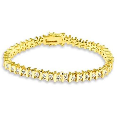 SKLY 14K Gold Plated Classic Tennis Bracelet for Women Men Wedding Jewelry CubicZirconia White 3mm 7.5''