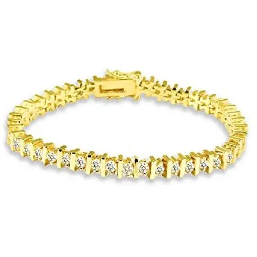 SKLY 14K Gold Plated Classic Tennis Bracelet for Women Men Wedding Jewelry CubicZirconia White 3mm 7.5'' SKLY 14K Gold Plated Classic Tennis Bracelet for Women Men Wedding Jewelry CubicZirconia White 3mm 7.5''