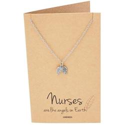 Quan Jewelry Nurse Necklace Handcrafted Angel-Wings Pendant, Thank you Appreciation Graduation Gift Ideas, Presents for Nurses, RN, Pre-Med Students, Doctors, Healthcare Workers, Friendship Necklace