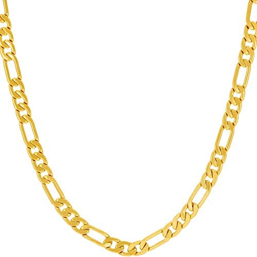 Lifetime Jewelry 4mm Flat Figaro Chain Necklace for Men & Women 24k Gold Plated