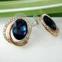 Navachi 18k Gold Plated White Crystal Oval Zircon Double Circle Stud Earrings