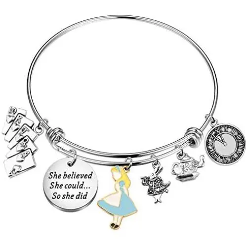 BLEOUK Alice in Wonderland Gift Jewelry She Believed She Could So She Did Alice in Wonderland Themed Charms Bracelet BLEOUK Alice in Wonderland Gift Jewelry She Believed She Could So She Did Alice in Wonderland Themed Charms Bracelet
