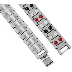 Feraco Magnetic Bracelets for Men Pain Relief Titanium Steel Double Row Strong Magnets Bracelet with Unique Blue Line, Adjustable Bracelet