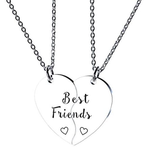 RAMESON 2 PCS BFF Necklace Gift Best Friends Forever Always Angel Together Forever Never Apart Puzzle Heart Pendant Set of 2 Gifts Friendship Handmade Jewelry for His and Her