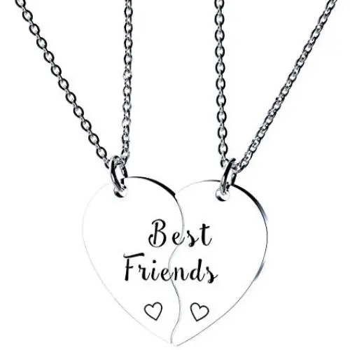 redrain BFF Necklace for 2-Split Valentine Heart Necklace Together Forever Never Apart Best Friends His Always Angel Her Warrior Pendant Friendship Necklace Set