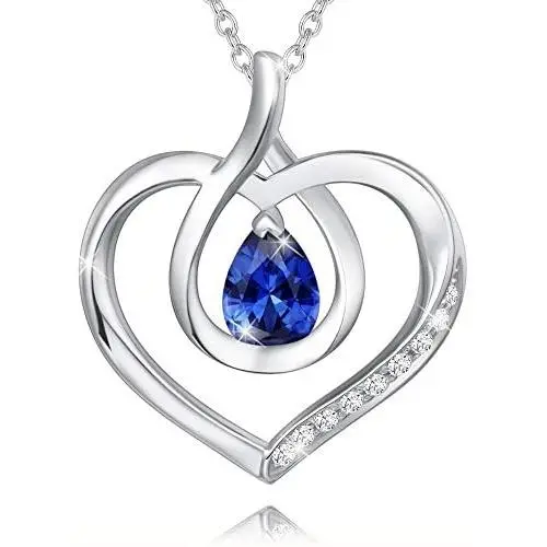 Agvana Fine Jewelry Birthstone Necklaces for Women Sterling Silver Genuine or Created Gemstone Forever Love Infinity Heart Pendant Necklace Mothers Day Gifts for Mom Anniversary Birthday Gifts for Her