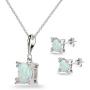 Sterling Silver Genuine or Synthetic Gemstone Studded Solitaire Necklace & Stud Earrings Set