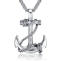 EunWow Anchor Pendant Nautical Pirate Necklace Cool Vintage Gifts for Men Included 22Chain