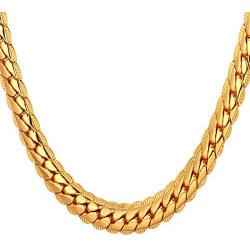 U7 Men Women 18K Gold Plated Necklace with Gift Box 18KGP Stamp Hip Hop Jewelry 4 Colors 6MM-9MM Wide Snake Curb Link Chain,Length 18 Inch-32 Inch,Custom Text Engravable