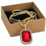 3 pcs Yellow Gold Plated Hip Hop Mens Ruby Octagon Pendant Necklace - 3mm 24'' Rope Chain Jewelry - Red,Black,Blue 3pcs By Cy-trendy