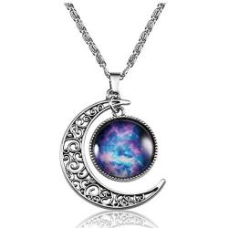 Lcbulu Galaxy Crescent Moon Pendant Necklaces Jewelry for Women Teen Girls 18