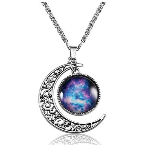 Lcbulu Galaxy Crescent Moon Pendant Necklaces Jewelry for Women Teen Girls 18