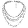 Layered Punk Chunky Chain Choker Necklace, Statement Cool Sliver Multilayer Hip Hop Necklace with Lock Pendant for Women Girls