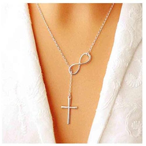Olbye Cross Drop Necklace Silver Infinity Necklace Choker Everyday Necklace Jewelry for Women and Girls