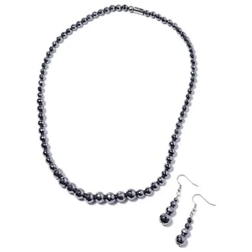 Shop LC Stainless Steel Black Hematite Beads Drop Dangle Earrings Matinee Necklace Fashion Prom Jewelry Sets for Women 20''