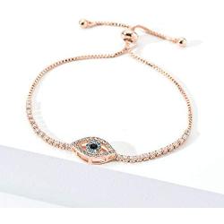 Yushitong Mothers-Day Cubic Zirconia Adjustable Tennis Chain Brass Evil Eye Bracelets for Women Girls