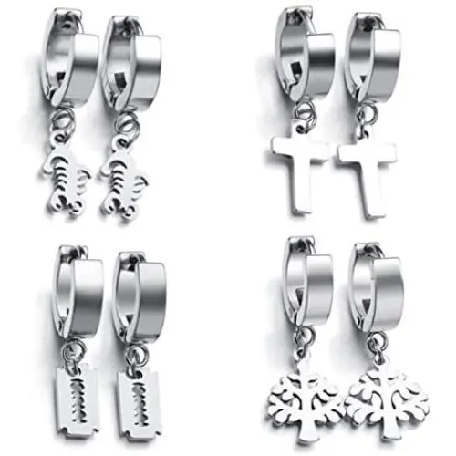 4 Pairs Small Huggie Hoop Earrings for Women and Men, Stainless Steel Material 14K White Gold Plated Hoops Dangles Set, Ideal Earings Jewelry Gift for Teen Girls Boys Friend or Daily Wear 4 Pairs Small Huggie Hoop Earrings for Women and Men, Stainless Steel Material 14K White Gold Plated Hoops Dangles Set, Ideal Earings Jewelry Gift for Teen Girls Boys Friend or Daily Wear