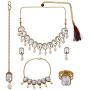 Efulgenz Fashion Chunky Crystal Oxidized Gold Statement Choker Necklace Earrings Bracelet Maangtikka Ring Set Costume Jewelry