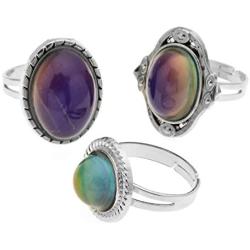 LUBINGSHINE 3Pcs Mood Ring Adjusable Size Original Oval Color Changing Ring Set Ring Jewelry