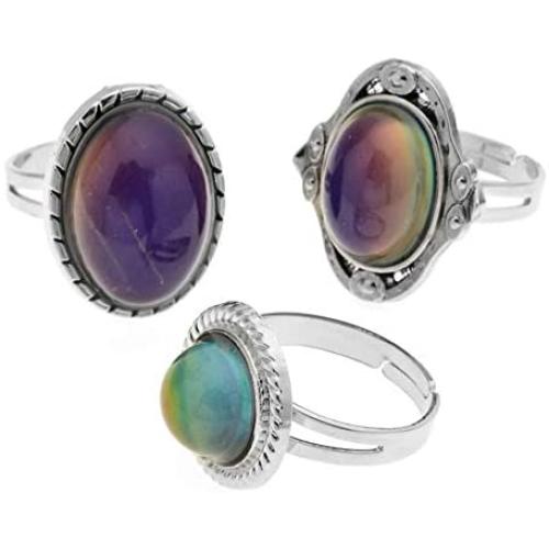 LUBINGSHINE 3Pcs Mood Ring Adjusable Size Original Oval Color Changing Ring Set Ring Jewelry