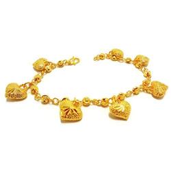 Lovely Hearts 23K 24K THAI BAHT YELLOW GOLD Plated Charm Bracelet 7.5 inch Jewelry Girl Women