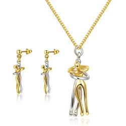 XINAOBAOLUO Fashion Affectionate Hug Jewelry Metal Plating Lovers Pendant Necklace &18k Alloy Earring Set Gifts for Couples (1.18 Pendant + 15.7 Chain)