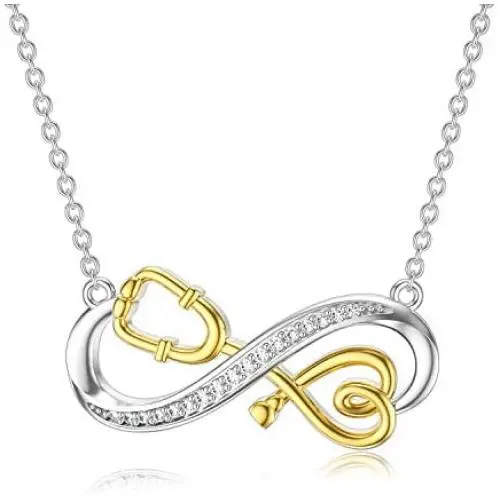 RMREWY Stethoscope Necklace 925 Sterling Silver Infinity Pendant Necklace Jewelry Doctor Nurse Medical Student Nurse Day Gifts for Women RMREWY Stethoscope Necklace 925 Sterling Silver Infinity Pendant Necklace Jewelry Doctor Nurse Medical Student Nurse Day Gifts for Women