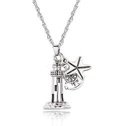 Gredstar Lighthouse Urn Necklace for Ashes Memorial Keepsake Pendant with Starfish Charms Cremation Jewelry