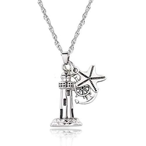 Gredstar Lighthouse Urn Necklace for Ashes Memorial Keepsake Pendant with Starfish Charms Cremation Jewelry