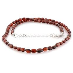 NirvanaIN Hessonite Garnet Necklace AAA Quality Hessonite Garnet Smooth Oval Beads Necklace January Birthstone Garnet Jewelry Gift For Mom