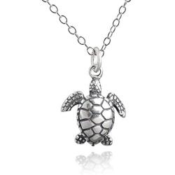 Sterling Silver Tiny Baby Sea Turtle 3D Charm Necklace, 18'' Cable Chain