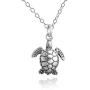 Sterling Silver Tiny Baby Sea Turtle 3D Charm Necklace, 18'' Cable Chain
