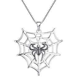 YL Spider Necklace 925 Sterling Silver Personality Tarantula Web Charms Pendant Cobweb Halloween Insect Jewelry