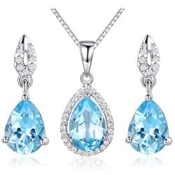 JIANGXIN Waterdrop Birthstone 925 Sterling Silver White Gold Plated Fine Jewelry Set for Women Pendant Necklace Stud Earring