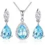 JIANGXIN Waterdrop Birthstone 925 Sterling Silver White Gold Plated Fine Jewelry Set for Women Pendant Necklace Stud Earring