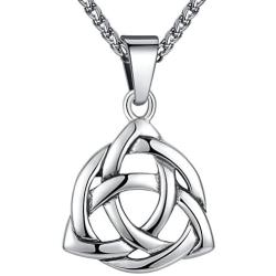 Stainless Steel Celtic Knot Irish Triquetra Lucky Love Pendant (LARGE) Necklace, 24'' Chain, aap126