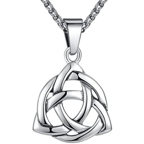 Stainless Steel Celtic Knot Irish Triquetra Lucky Love Pendant (LARGE) Necklace, 24'' Chain, aap126
