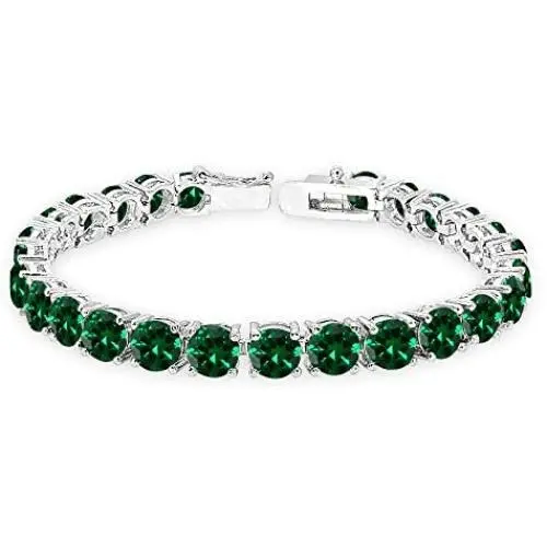 Sterling Silver Genuine, Created or Simulated Gemstone 6mm Round-cut Classic Tennis Bracelet Sterling Silver Genuine, Created or Simulated Gemstone 6mm Round-cut Classic Tennis Bracelet